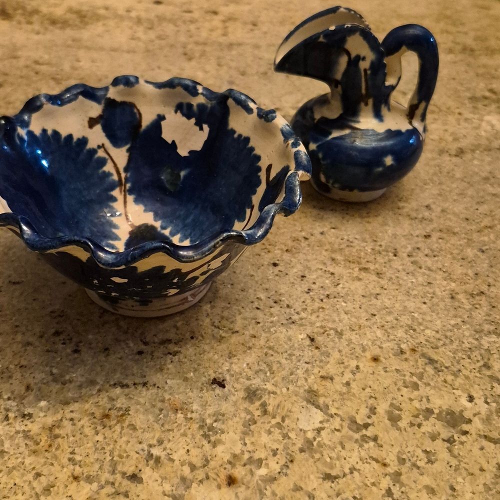 Handcrafted Blue and Cream Ceramic Set